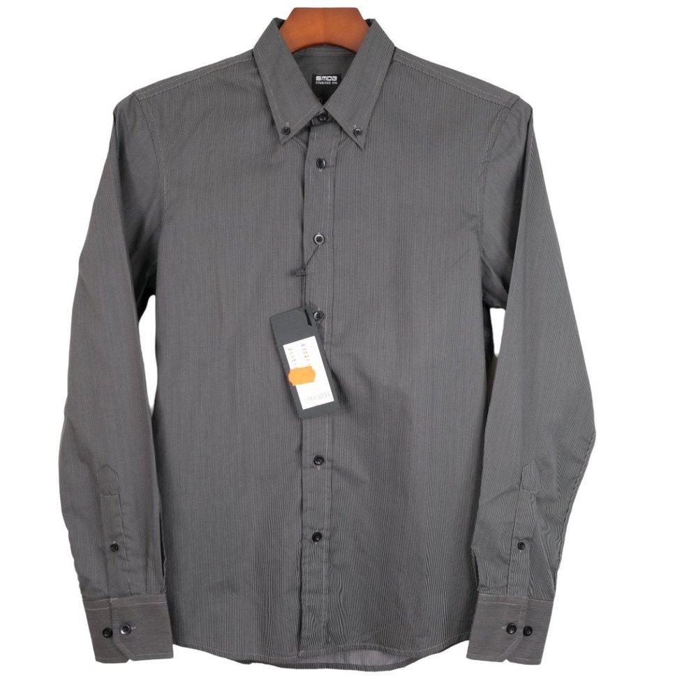 SMOG Slim Fit Men's Small Black & Gray Striped Button Down Shirt New With Tags